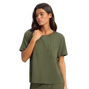 Cozy Earth Olive Green Bamboo Viscose Pocket Tee Shirt Top Size L